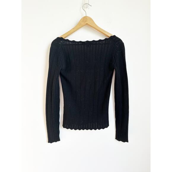 J.Crew Black Scalloped squareneck pointelle sweater NWOT XXS - Picture 4 of 5
